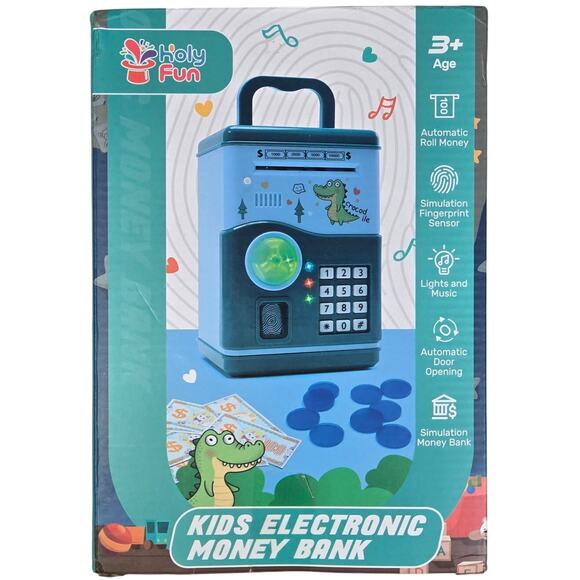 HOLYFUN Kids ATM Piggy Bank w/ Auto Bill Scroll,‎ Lock, Lights & Sounds NIB - Picture 1 of 6